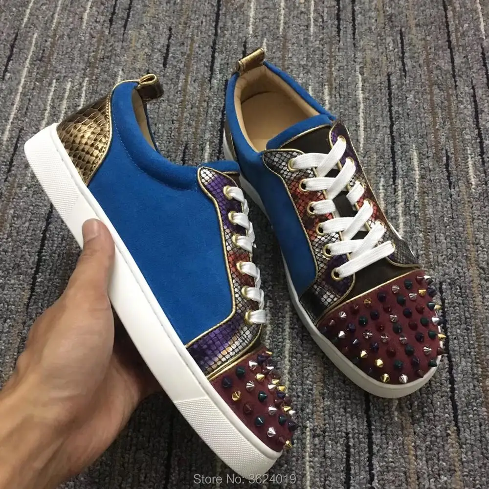 Low Mode Homme Cuir Cut Cl Texture En Andgz Serpent De Bleu Partie Chaussures Dentelle Sneakers Up Casual Multicolore Bas Rouge Rivets Pour Multi j5RAL34q