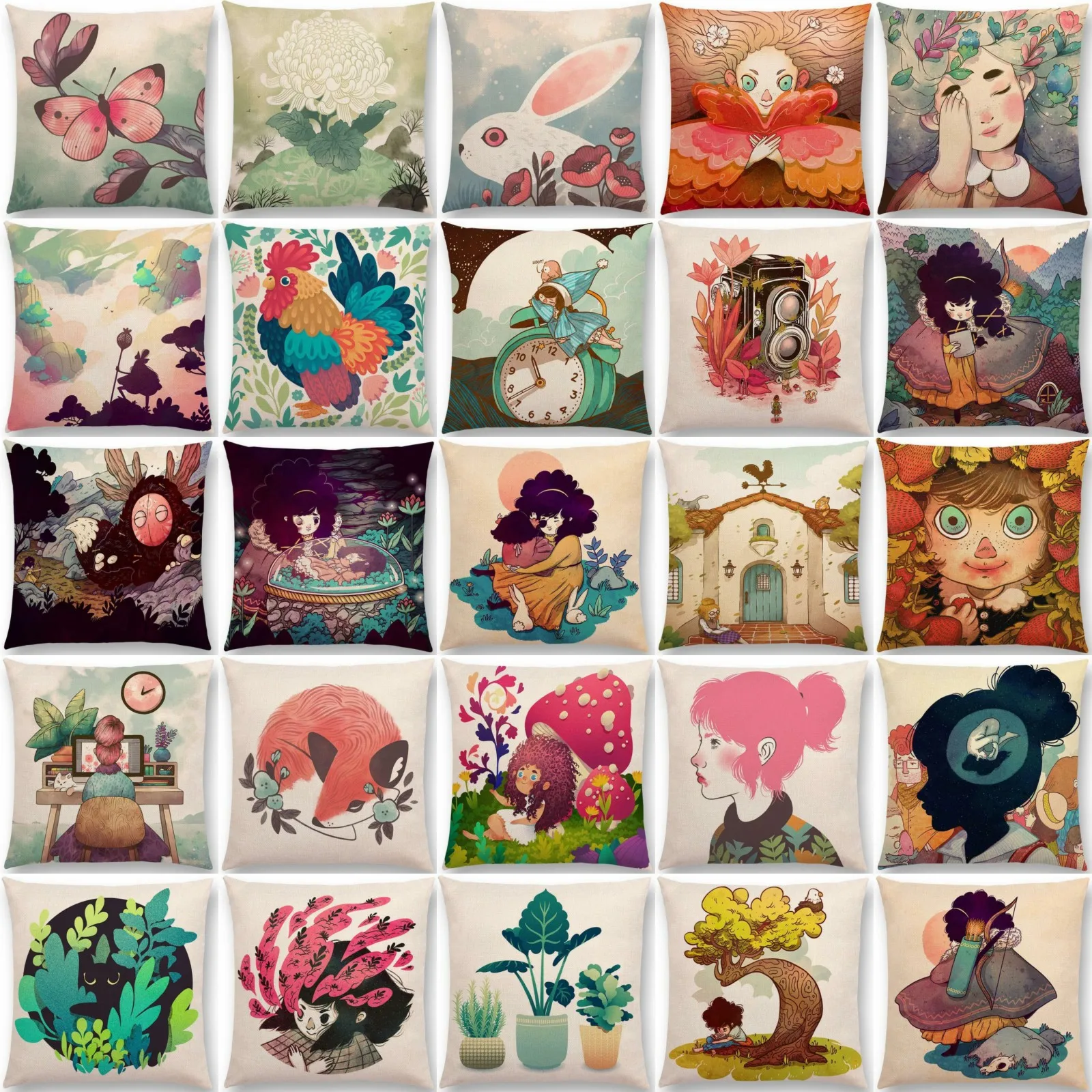 Cartoon Girl pattern Pillow Case Throw Pillowcase Cotton Linen Printed Covers For Office Home Textile | Дом и сад