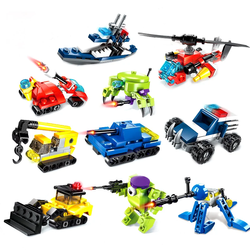 

10 Pack Building Block Toys Model Robot Car Pioneer Special tactical Action Robot Toys ABS Children's Educational Toy gift