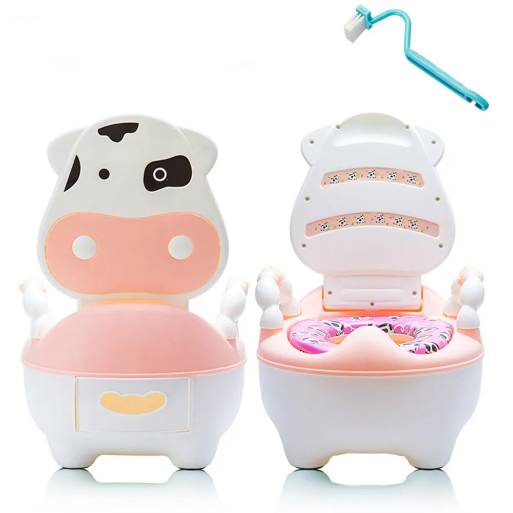 

Baby Potty Toilet Bowl with Brush Cute Cartoon Training Pan Toilet Seat Children Bedpan Portable Urinal Comfortable Backrest Pot