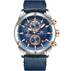 MEGALITH для мужчин Роскошные часы водостойкий армейские спортивные часы с хронографом Синий Силиконовый Кварцевые Relogio Masculino