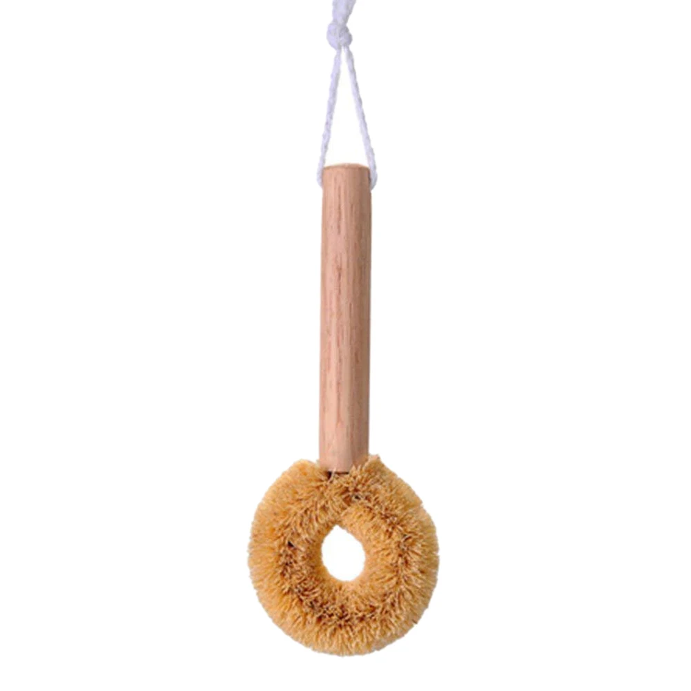 

Hot-Natural fiber Pot Brush With A Wooden Handle&Hang Rope Kitchen Pans Dishes Cleaning Brushes Dish Brush