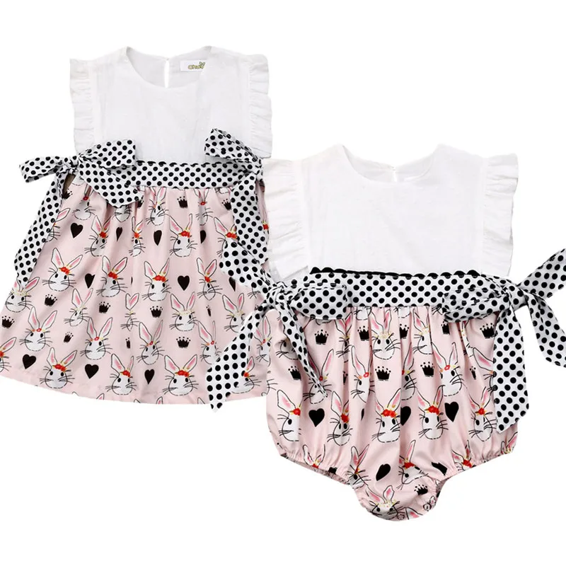 

2019 Little Big Sister Matching Clothes Kids Baby Girl Easter Romper Dress Outfits Infantil Clothing costume