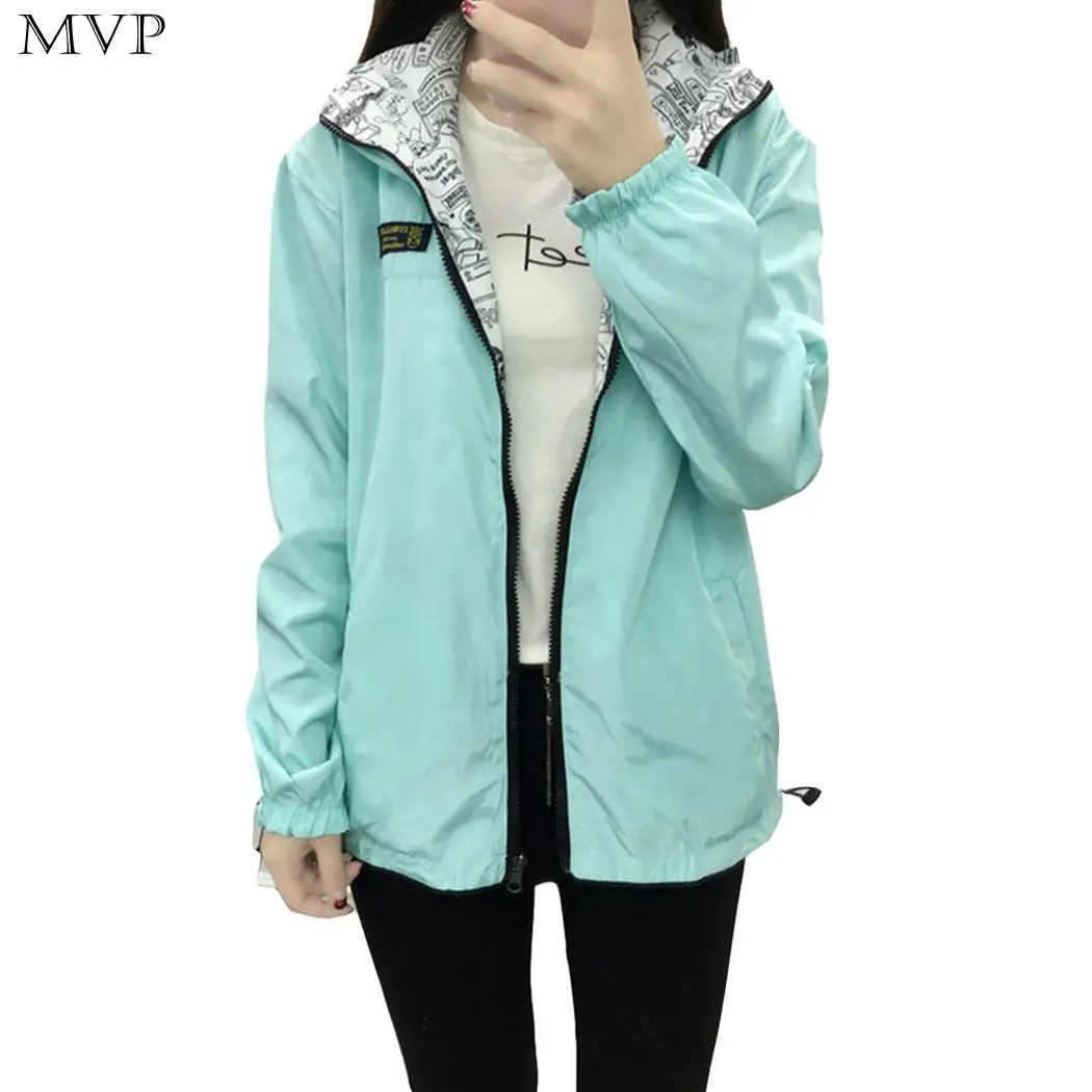 

Women Fashion Casual Solid Double Side Regular Hooded Zip Long Sleeve Jackets Coat Autumn/Spring