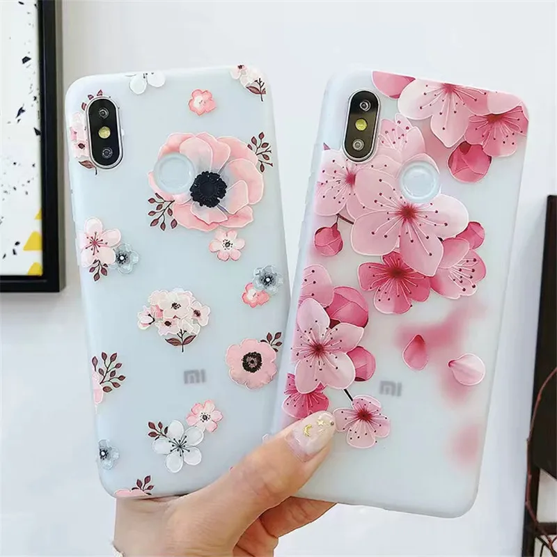 KISSCASE Girly 3D Relief Flower Case For Xiaomi Redmi Note 5 6 6pro Soft Silicone Cover 4X 8 A2 Mix2s |