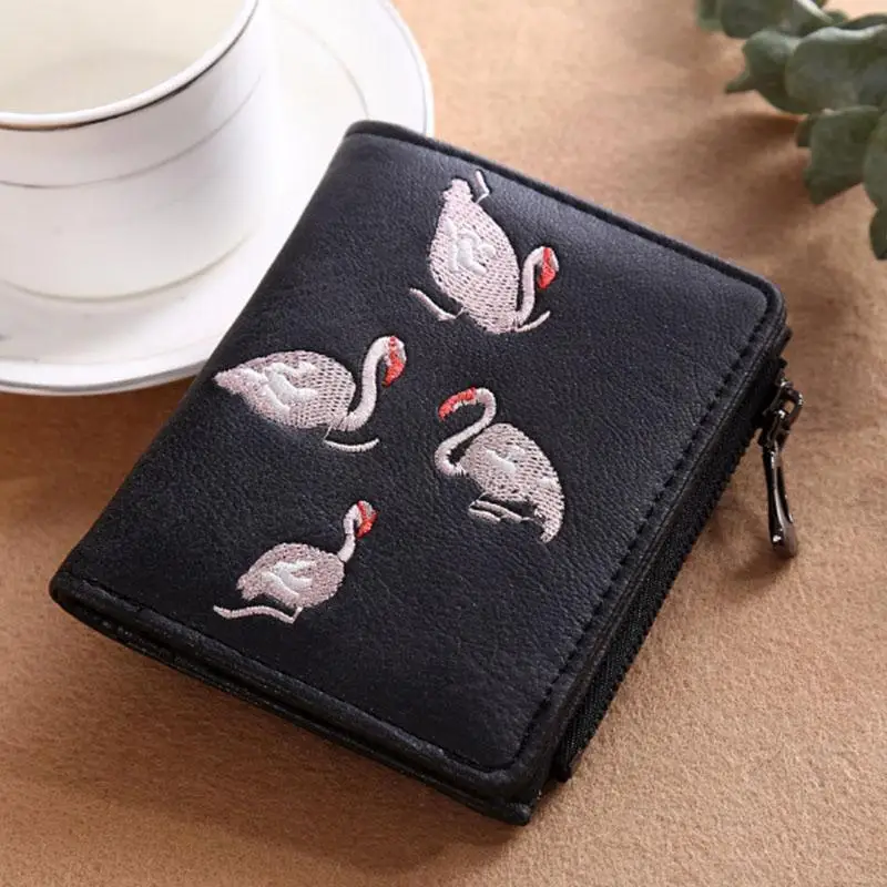 PinShang леди изысканный белый Лебедь вышивка короткий стиль Дамский бумажник