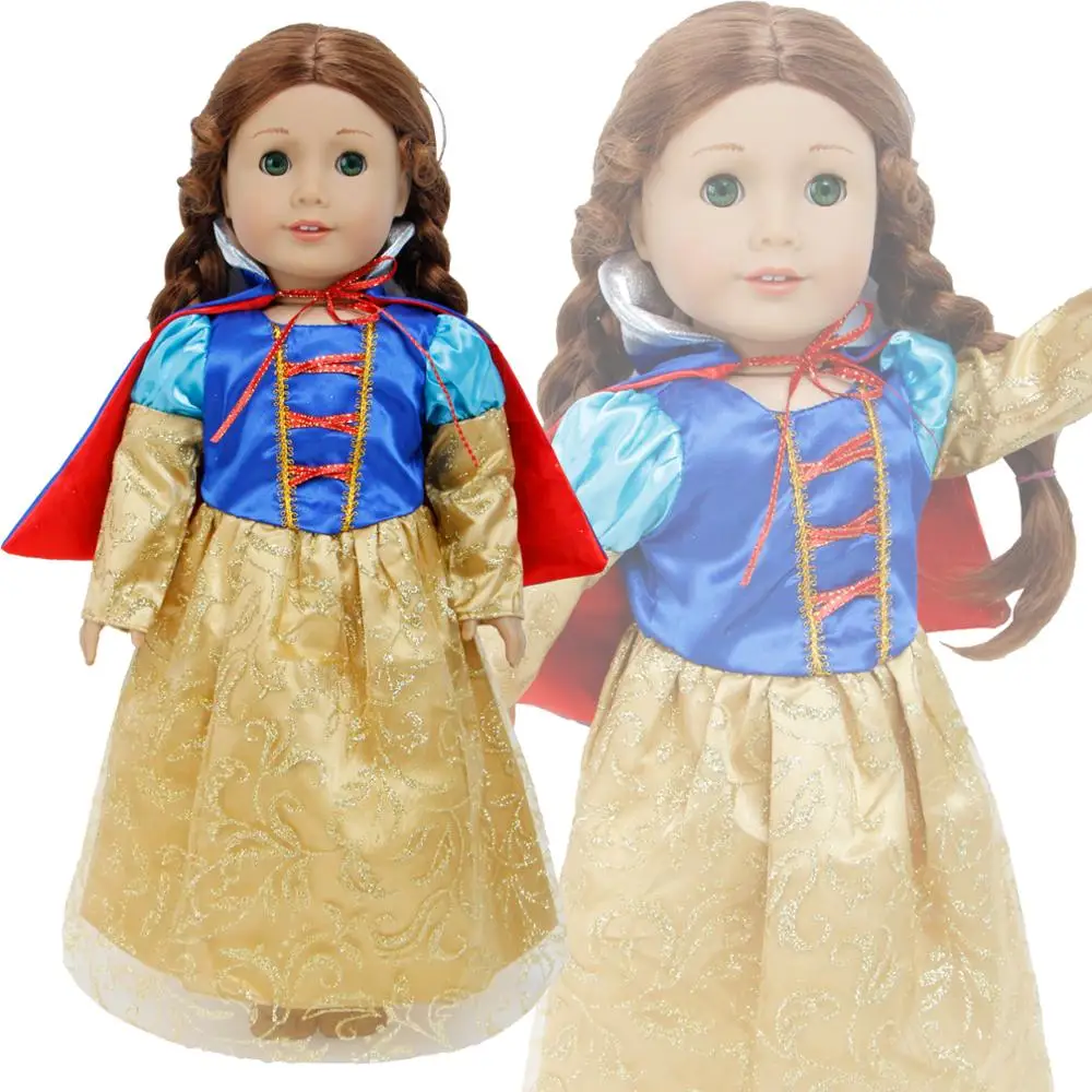

2 Pcs/Lot High Quality Doll Dress Copy Snow White Princess Gown + Blue Cloak Clothes For American Girl Doll Accessories Kids Toy