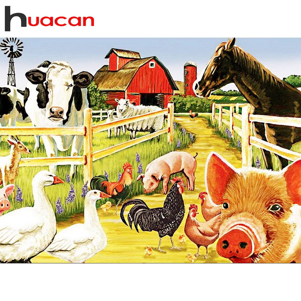 

Huacan Diamond Painting Animals Cross Stitch Kits Diamond Embroidery Farm Picture Of Rhinestone Diamond Mosaic Full Drill Square
