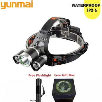 

Rechargeable Headlight 8000Lm XM-T6 3Led HeadLamp head light Fishing Lamp Hunting Lantern +2x 18650 battery +Car/AC/USB Charger