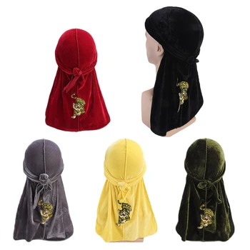 

1PC New China Fashion Dragon Pattern Velvet Durag Headwrap Women and Men Turban head Velvet wrap chemo beanies