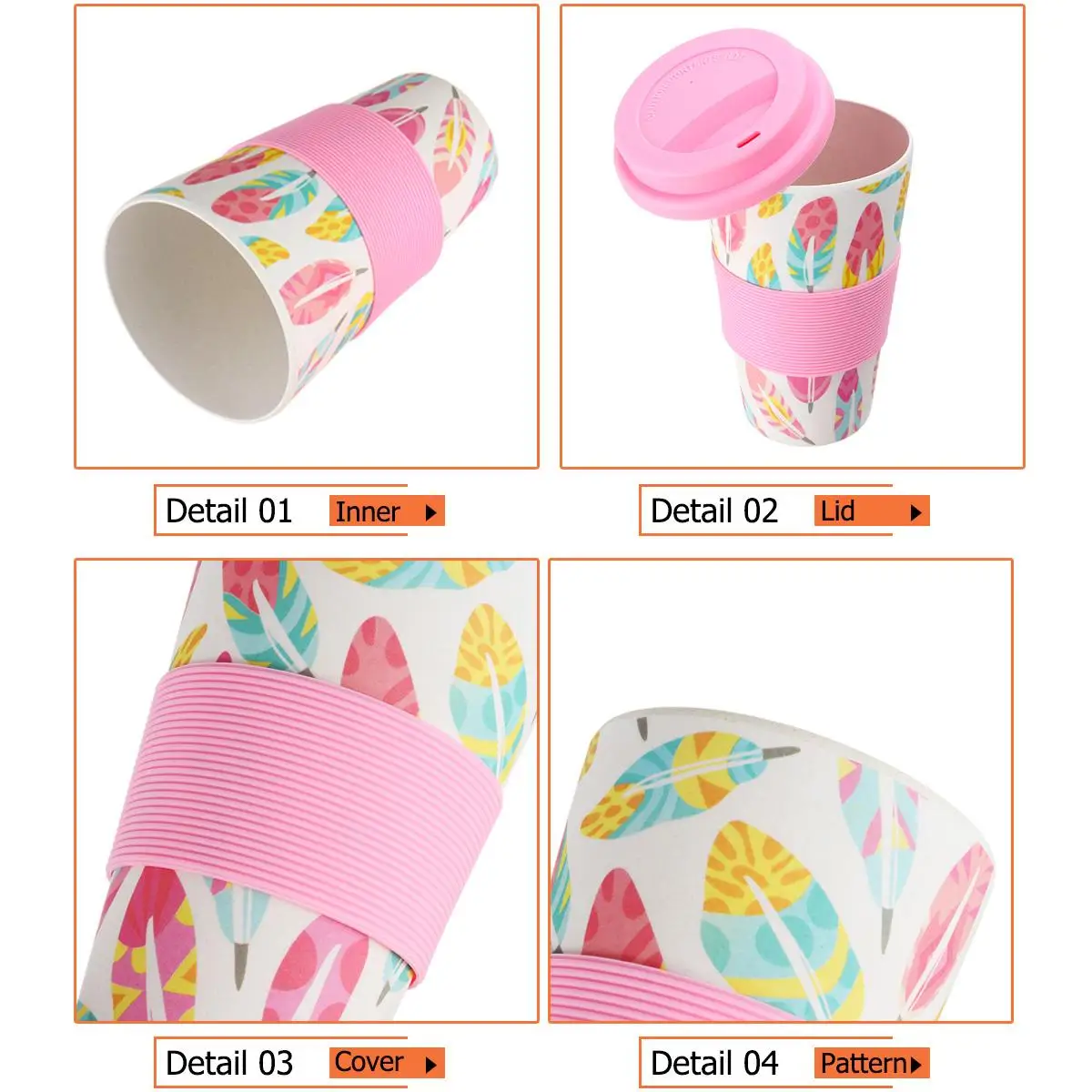 400ml Portable Practical Reusable Bamboo Fiber Silicone Cap Coffee Cups Eco Friendly Non slip Printing Travel Mugs Useful|Кружки| |