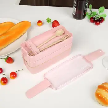 

900ml Healthy Material Lunch Box 3 Layer Wheat Straw Bento Boxes Microwave Dinnerware Food Storage Container Lunchbox