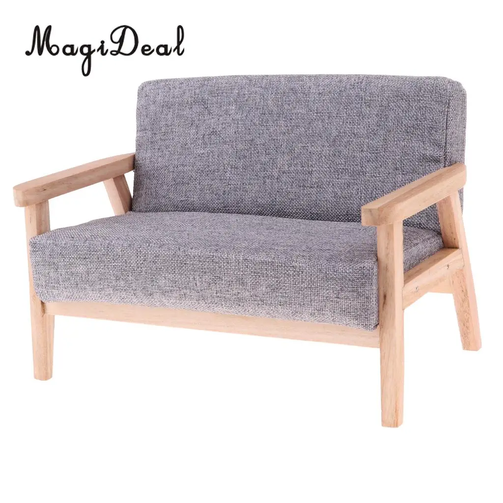 

1/6 Scale Wood Dollhouse Miniature Double Sofa Couch for Hot Toys Figures Dolls Accessories Furniture Decoration