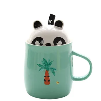 

2018 Panda Ceramic Sprout Animal Milk Mugs Coffee Mug Tea Cup With Spoon,lid Thermos Water Bottle 400ml For Lovers Gifts