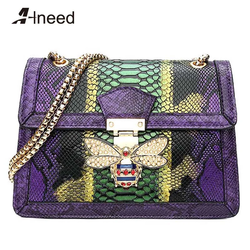 

ALNEED Bags for Women 2019 Bee Shoulder Bag Luxury Designer Chain Handbag New Flap Bag Serpentine Panelled Crossbody Bags Bolsa