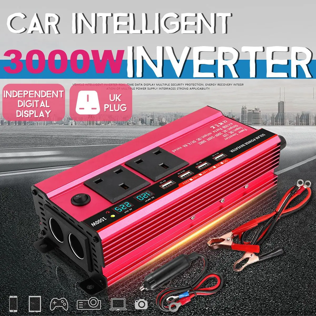 

KROAK 3000W Solar Power Inverter DC 12V/24V To AC 110V/220V Modified Sine Wave Converter For car and truck