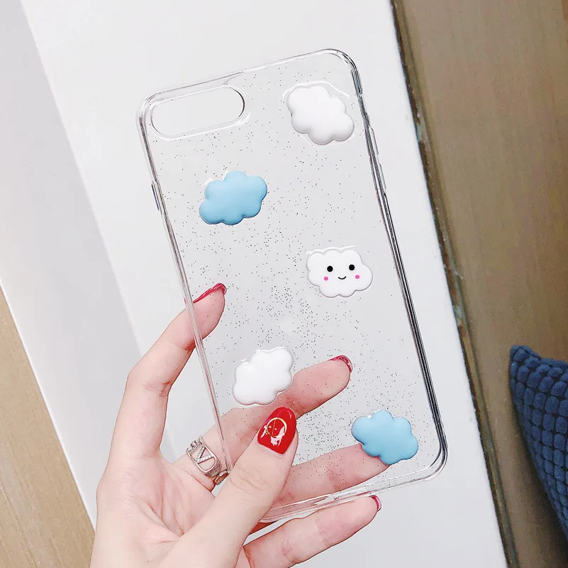 

Cute Cartoon 3D White Clouds Phone Case For iPhone 6 6S 7 8 Plus X XS XR XSMax Max Transparent Soft TPU Cases Clear Cover