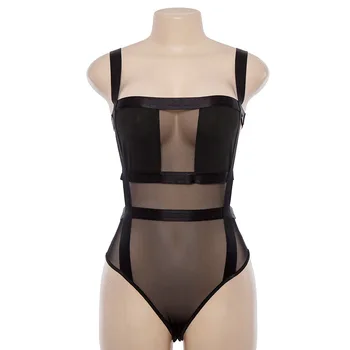 

#2123 Summer See Through Bodysuit For Women Sleeveless Black Thong Mesh Bodysuit Transparent Bodycon Body Femme Sexy Crop Tops