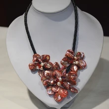 Красное ожерелье с жемчугом и цветком с тканым кожаным кристаллом, ювелирные изделия из пресной воды
