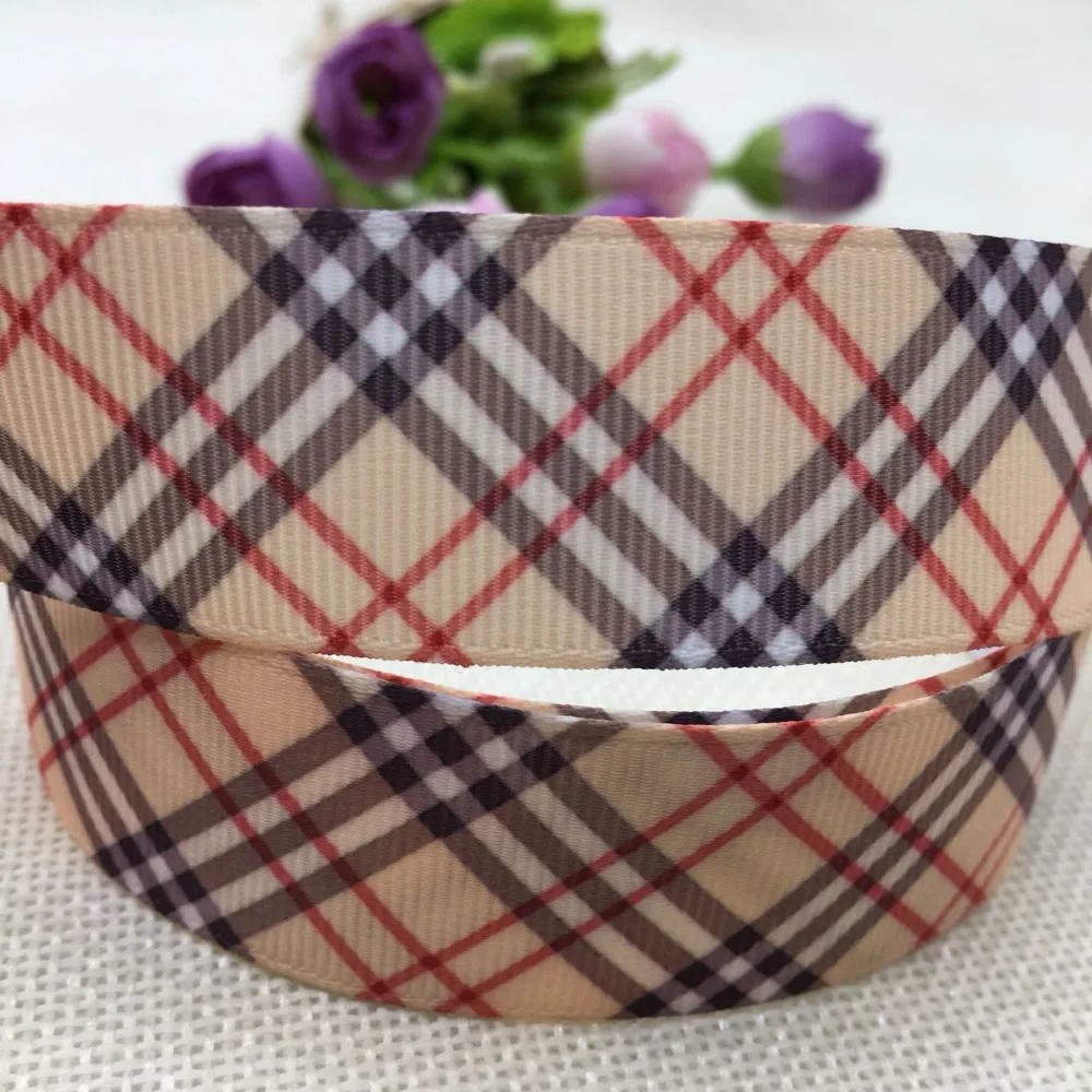 

1"(25mm) plaid colorful printed ribbon Grosgrain ribbon for DIY handmade craft materials wedding party gift wrap 02147
