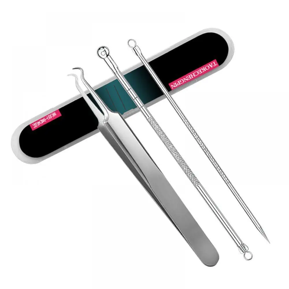 

3pcs Acne Tweezer Comedo Machine Set And Brands Removal Pimple Needle Blackhead Remover Black Head Extractor Comedone tool FS54