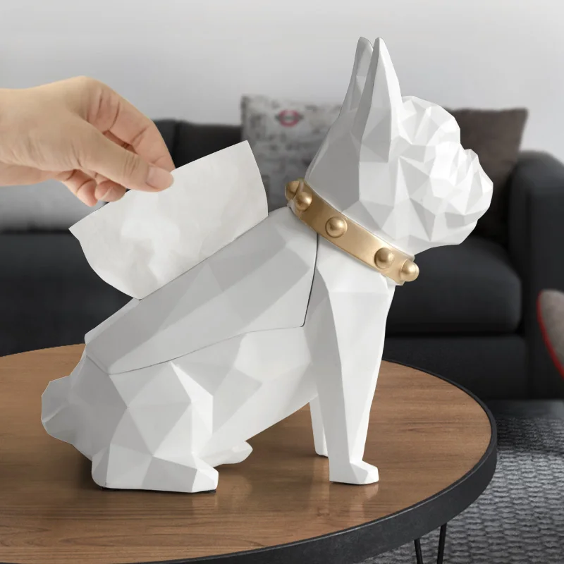 Goedkoop Hond Beeldje Hars Zwarte Hond Tissue Holder Craft Voor Keuken Kamer Tafel Top Home Decor Moderne Creatieve Geometrische Hond Tissue doos
