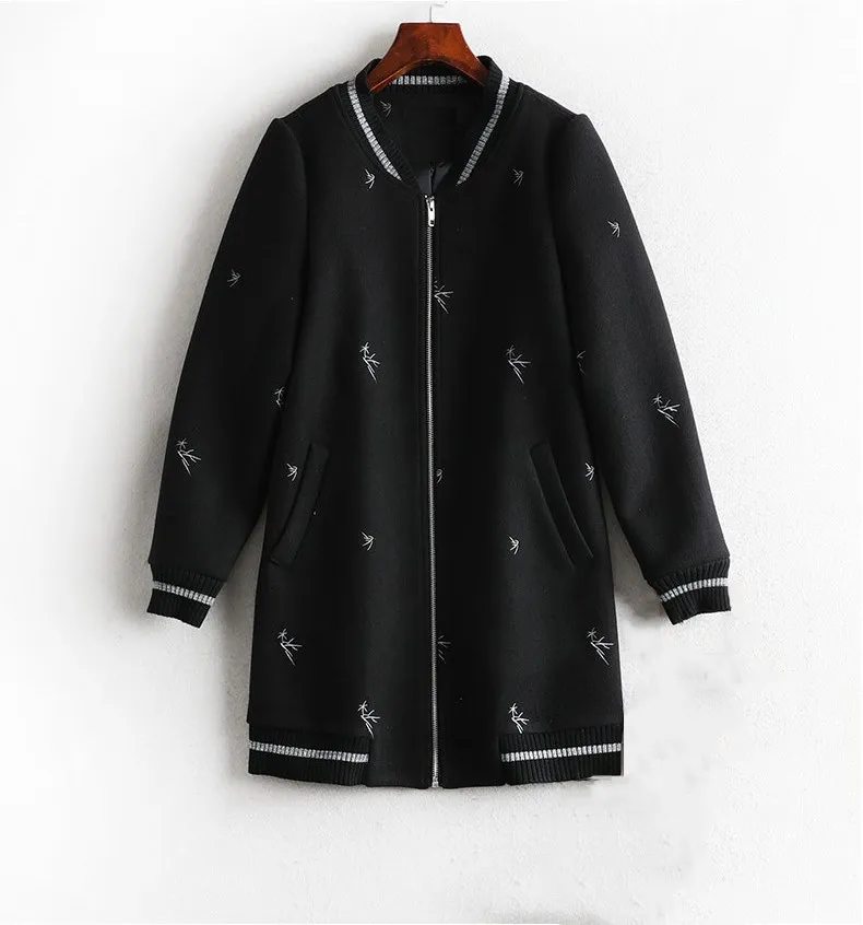 Noir O Femmes Cou Femelle Casual Hiver Patchwork Manteau Veste Streetwear Mode Automne Baseball Brodé De FvPpx56w