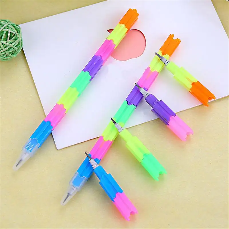 

12PCS Creative Rainbow Multi-function Bullet Building Blocks Pen Pencil Variety Deformation 8 Section Stationery Supplies