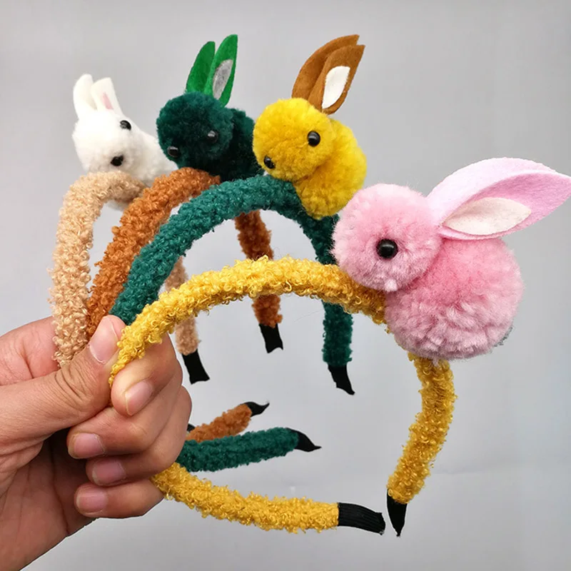 

Sale Korean Cute Rabbit kids Headwear Child Party Headband Girls Hairband Plush Hair Accessories