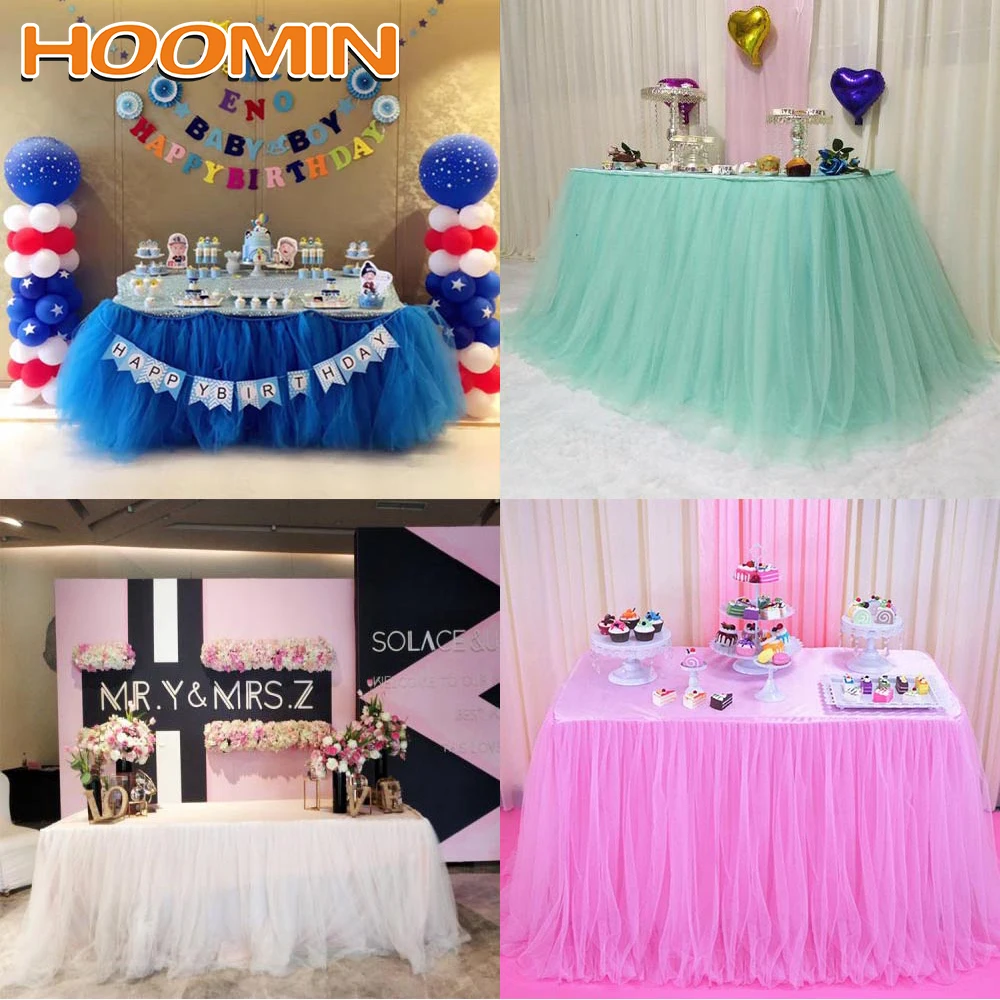 

HOOMIN Home Decoration Multi Colors Table Skirt Wedding Party Decoration 75*100CM Party tulle tutu With Tablecloth
