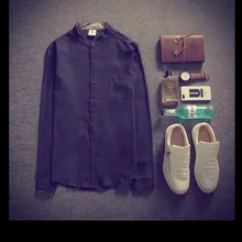 Мужская весенняя и осенняя рубашка для отдыха, молодежная трендовая рубашка с воротником, рубашка с длинным рукавом в китайском стиле, тонкая