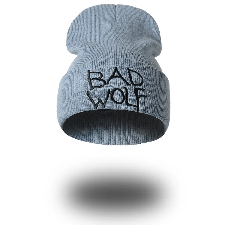 Осенне-зимние женские вязанные шапочки с вышивкой и надписью BAD WOLF, мужская повседневная Кепка в стиле хип-хоп, 4 цвета, Ht8226