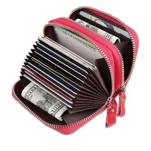 Fashion Genuine Leather Women Card Holder Double Zipper Brand Large Capacity Female ID Credit Card Case RFID Blocking Wallet zoress genuine leather women fashion card holder 22 card slots large capacity girls id credit card case bag purse wallet 8 color