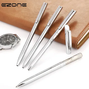 

EZONE 1PC Silver Metal Ballpoint Pen 0.5mm Black Ink High-end Business Roller Pen Teacher's Day Gift Office Stationery Pen New