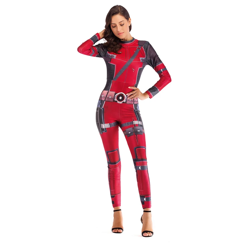 

Sexy Jumpsuit Women Superhero Cosutme Adult Deadpool Spider Woman Cosplay Bodysuit