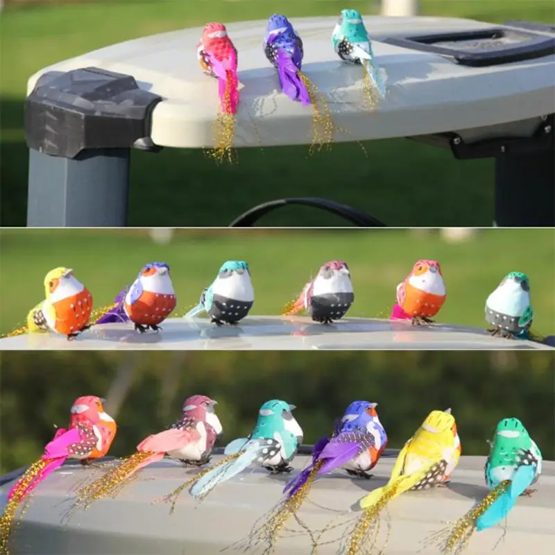 12pcs Colorful Foam Artificial Bird Feather Mini Craft Birds Home