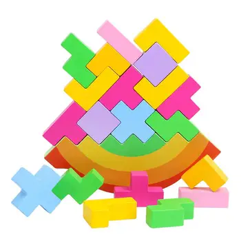 

None Kids Wooden Rainbow Colors Balancing Blocks Puzzle Toys