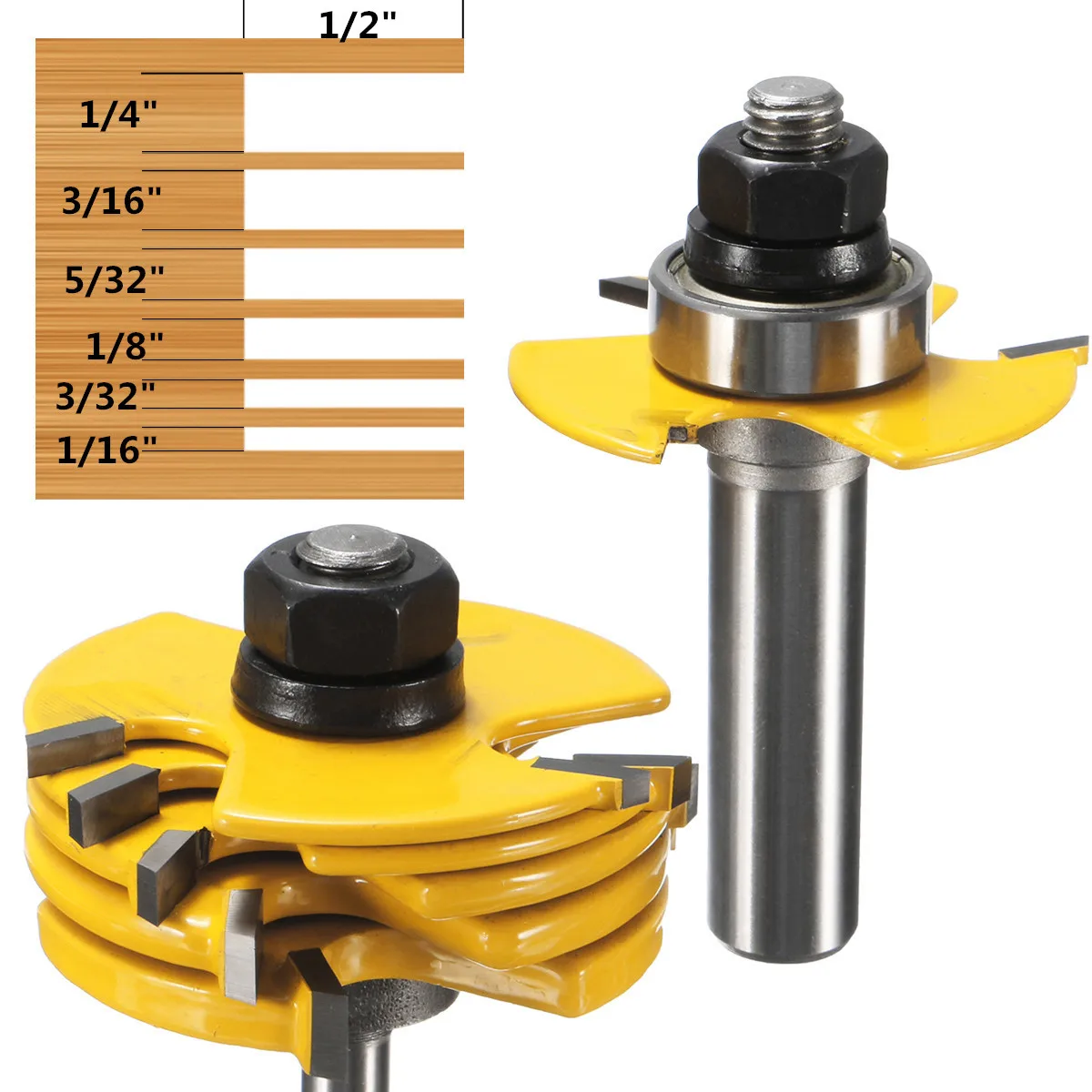 2Pcs A Set Router Bit 1/2&1/4 Shank Adjustable Rabbet For Woodworking