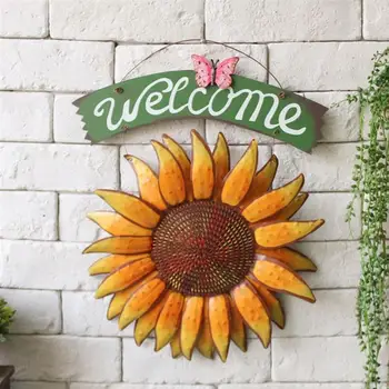 

2019 New Arrival Hanging Decoration Vintage Butterfly Sunflower Welcome Sign Wall Art Decor for Home Door