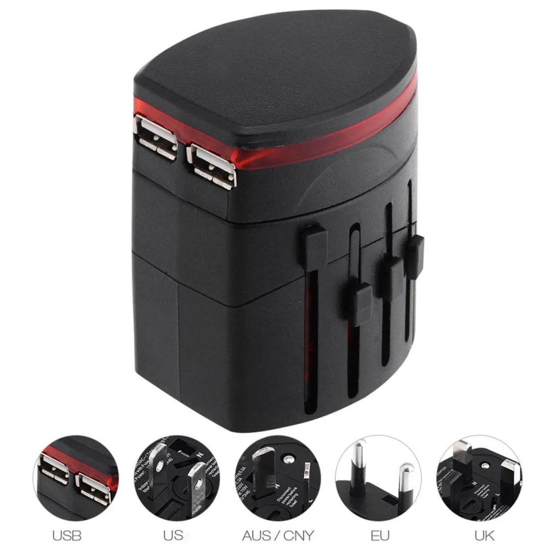 

1pc Universal World Travel Power Adapter Black Wall Charger Conversion Socket Dual USB International Plug Adapters