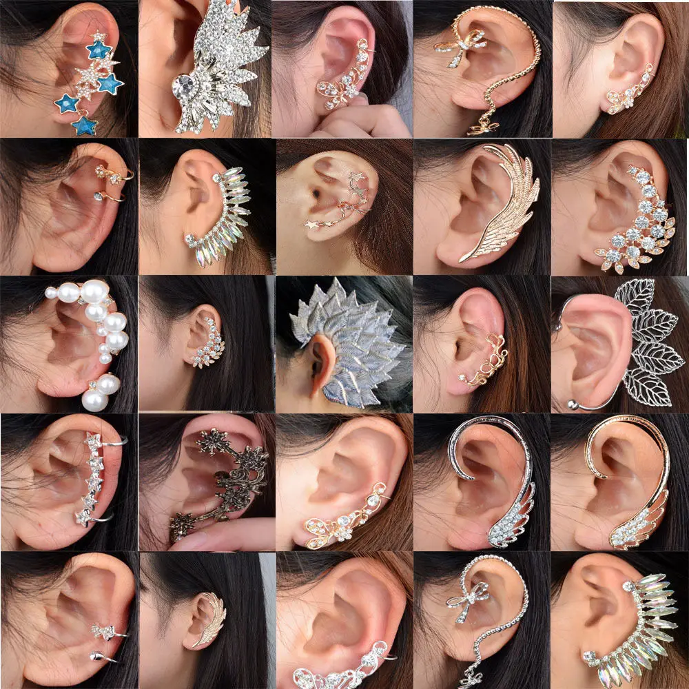 Винтажные Ретро женские клипсы для ушей, Панк Серьги, Надеваемые На ушной хрящ, ювелирные изделия, подарочная упаковка, Кристальный хрящ, Панк ювелирные изделия для ушей