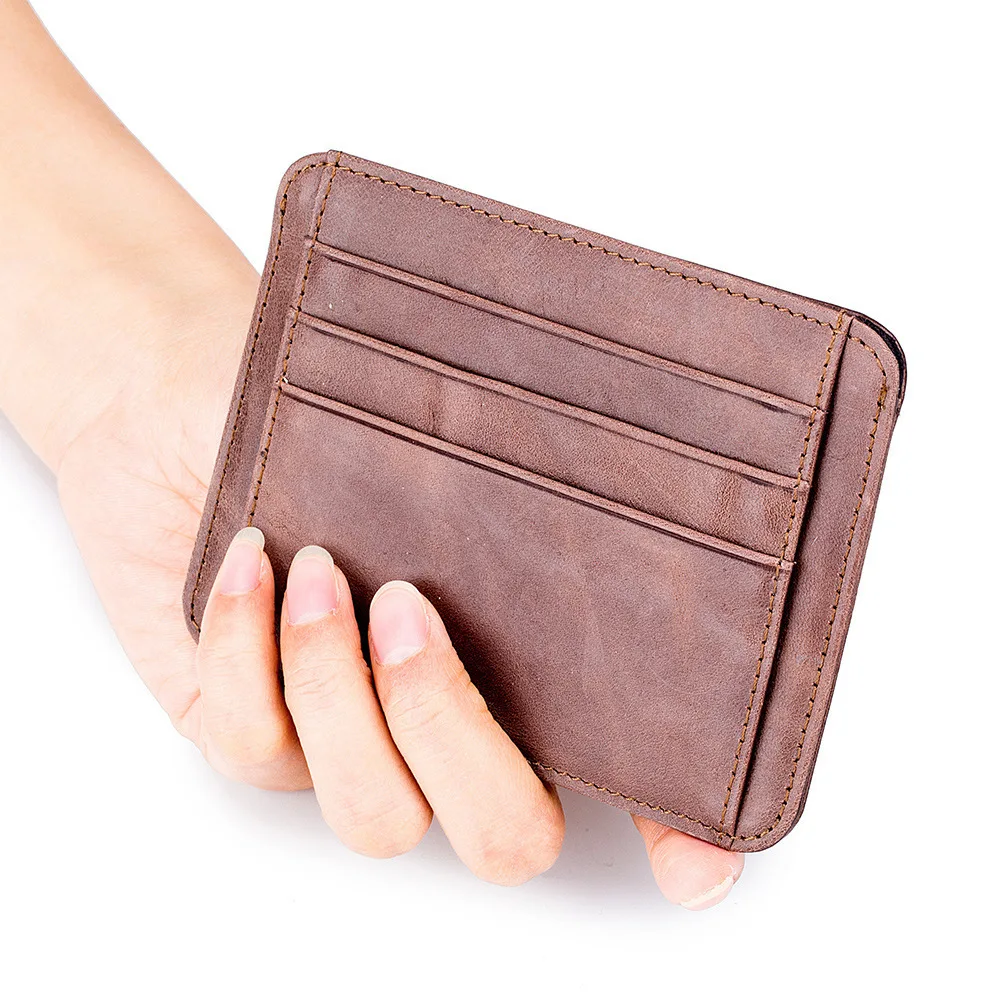 

High Quality Solid Cowhide Leather Credit Card Holder Slim Wallet Men Luxury Brand Design Business Card Organizer Id Holder Case