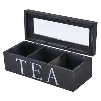 

23x9x9cm 3 Compartment Home Wooden Compartments Tea Coffee Jewelry Gift Storage Box Wood Sugar Packet Container Organizer