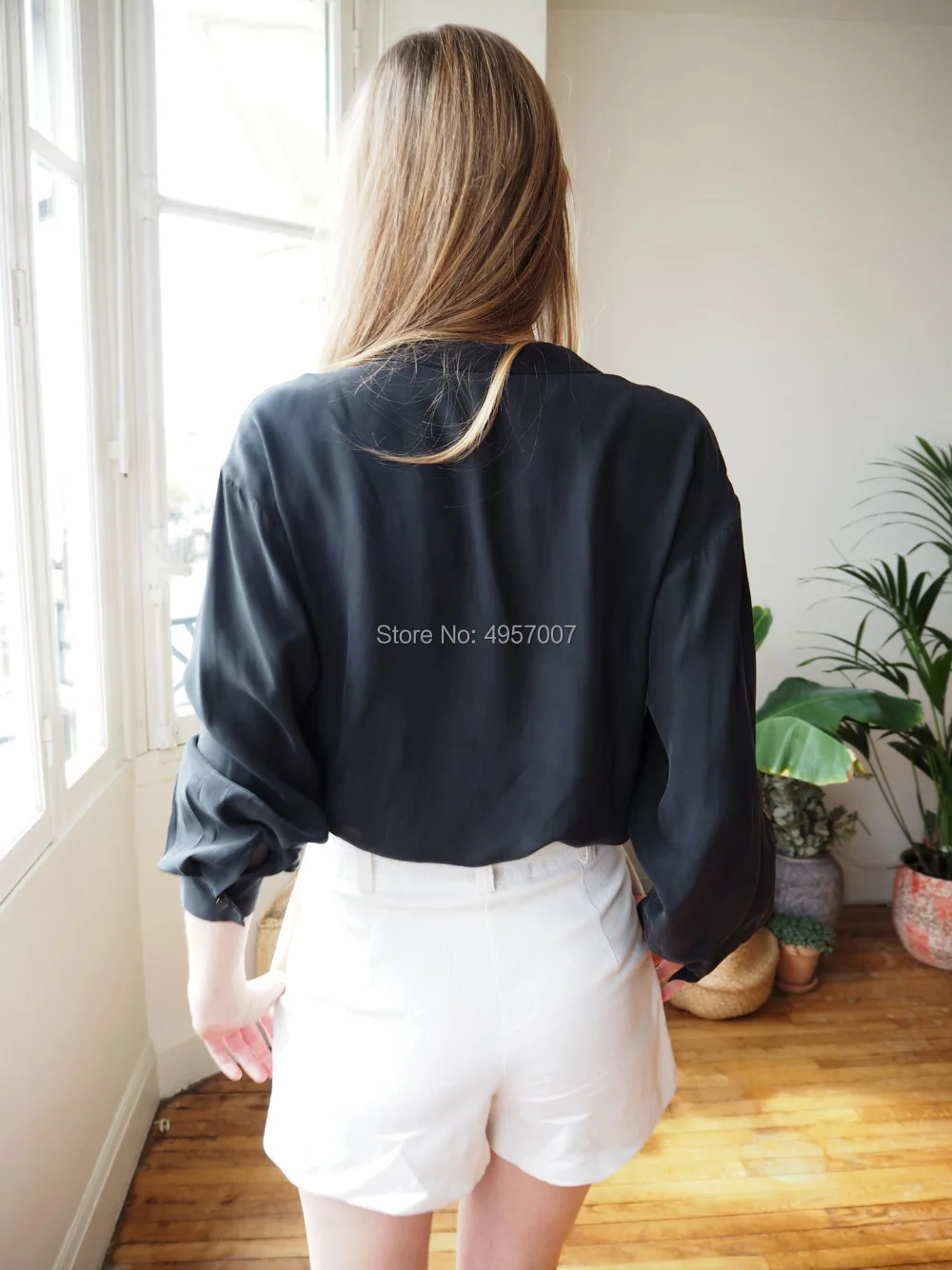 High Quality Silk 100% Notched Neck Blouse Top - 2019 Spring Summer Ladies White/Black Blouse Shirt 5
