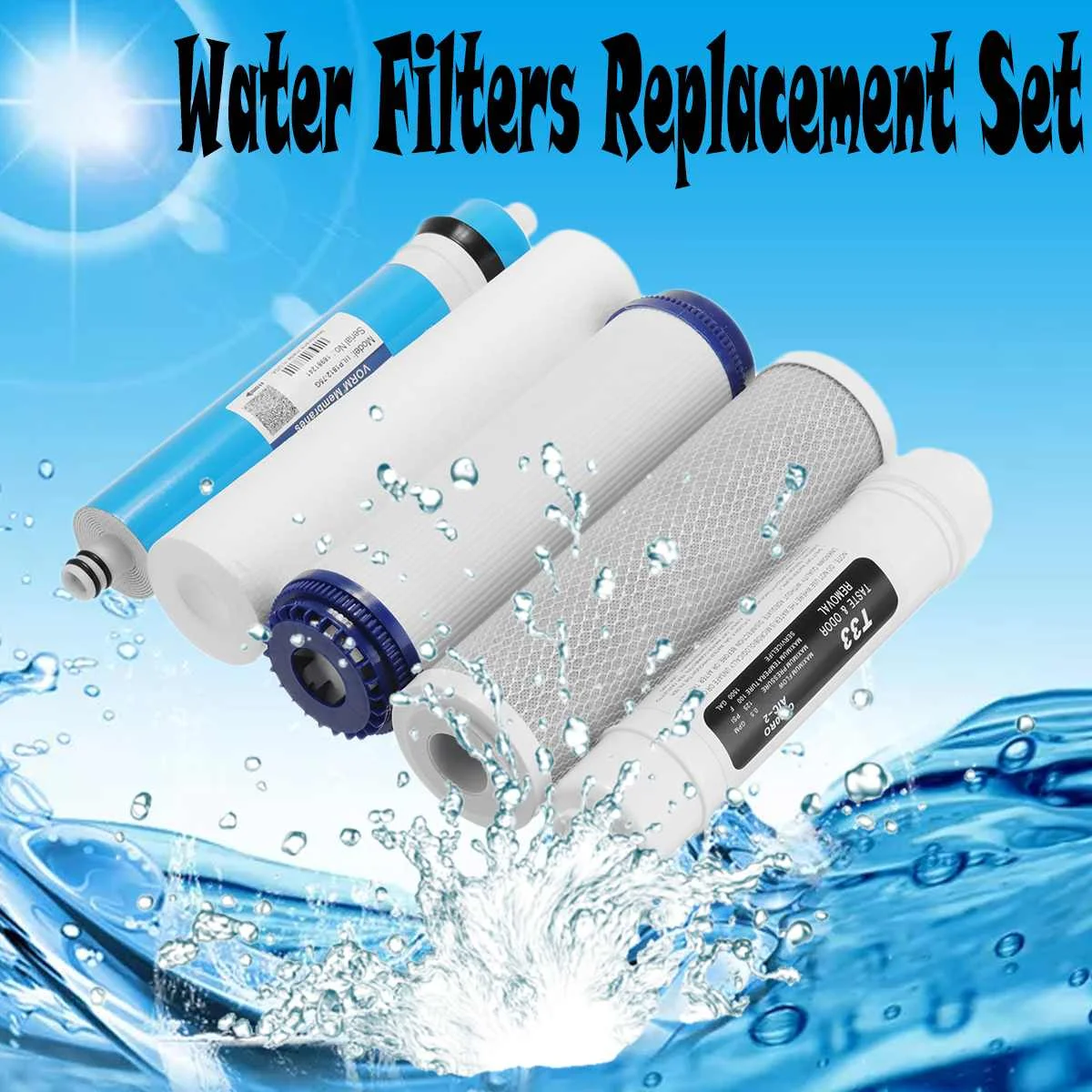 

5 Stage Reverse Osmosis RO Water Filters Replacement Set with Water Filter Cartridge 75 GPD Membrane Household Water Purifier
