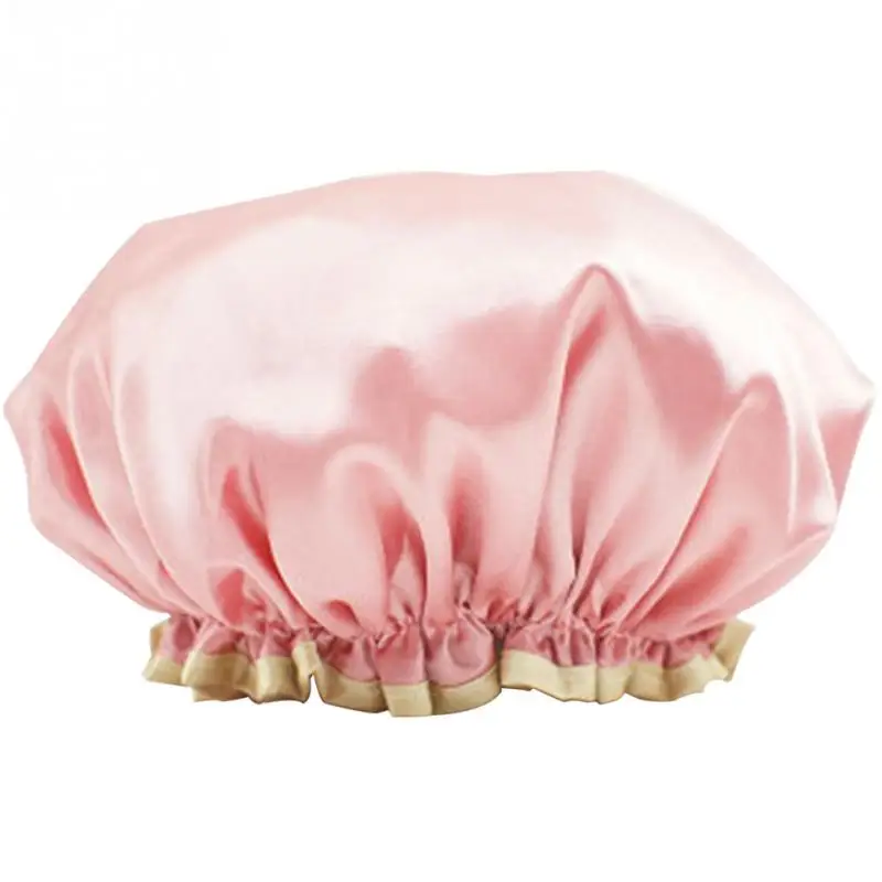 

Reusable 2 layer Shower Cap Travel Waterproof Double Layer Bath hat Elastic Band Large Spa