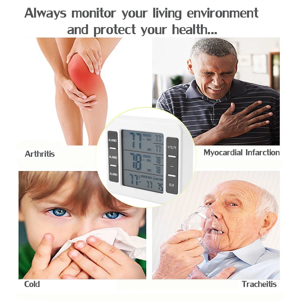 

Wireless Digital Freezer Fridge Thermometer Indoor/Outdoor Audible Alarm Sensor