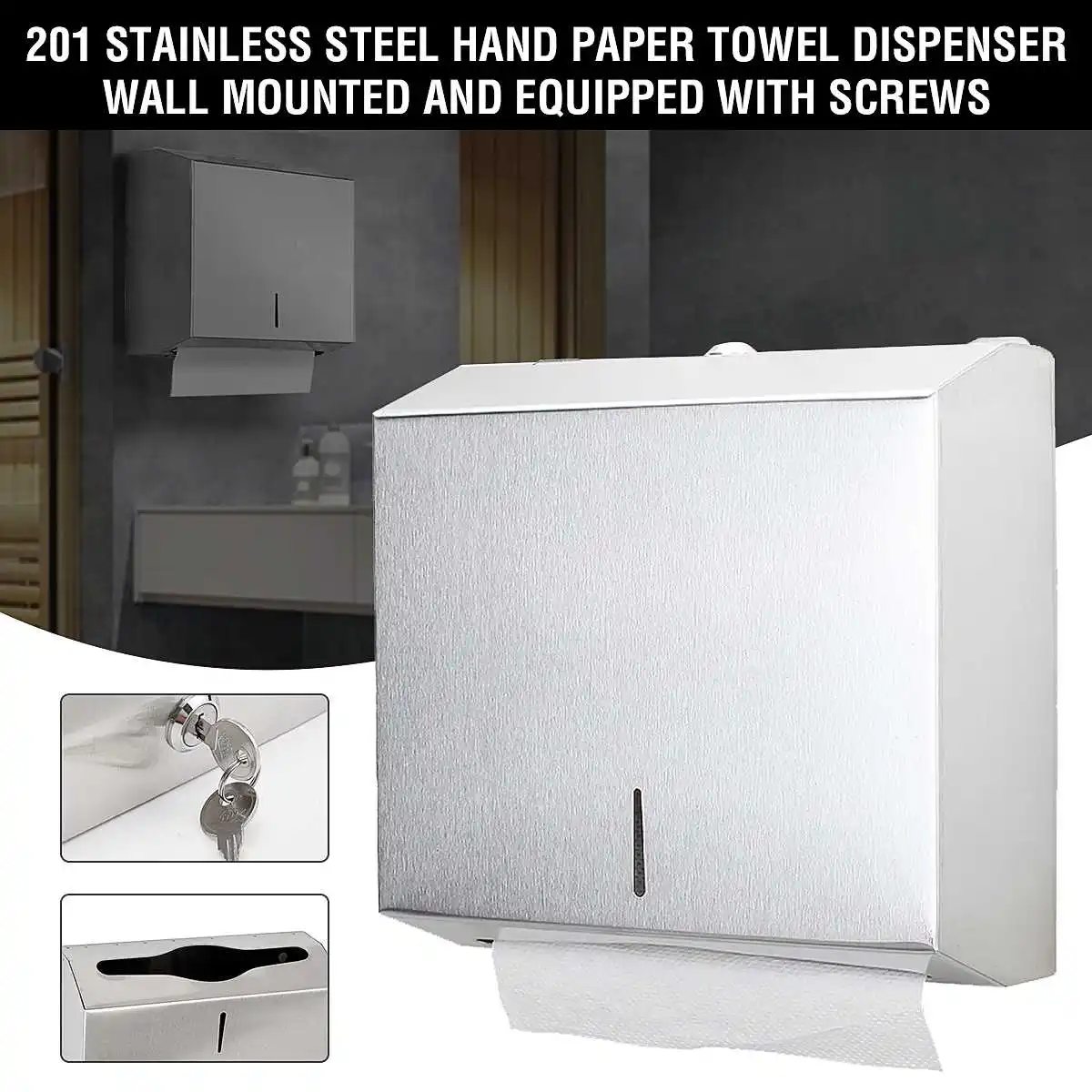 

Stainless Steel Bathroom Tissue Box Toilet Hand Paper Dispenser Holder Waterproof Wall Mounted Paper Box Storage With Lock