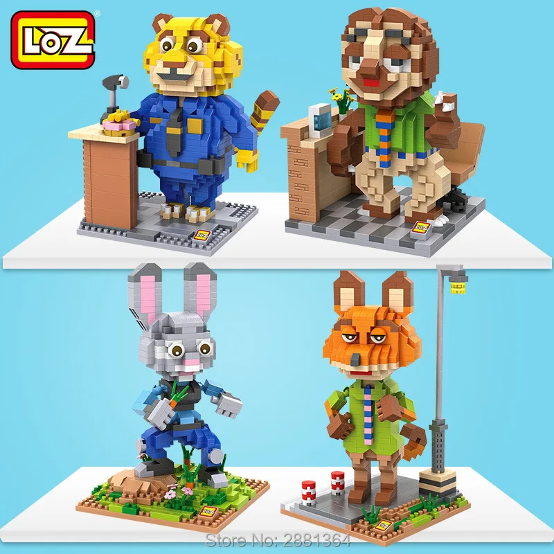 

LOZ mini Diamond Blocks Zootopia Judy Nick Building Blocks Benjamin Flash Rabbit Fox Animals Bricks Figure LOZ Blocks Set Toys