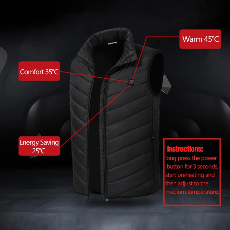 Winter heated Jacket Electric warm Heated Unisex coat Winter Warm Outdoor Ski jacket